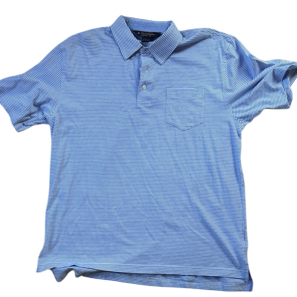 Brooks Brothers Light Blue Striped Polo Shirt Original Fit NEW Large